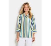 Hemdbluse GOLDNER "Bluse", Damen, Gr. 44, grün (grün, blau, gelb, gestreift), Obermaterial: 100% Polyester PES., Modisch, gerade, Manschette, Blusen Hemdbluse, Knopfleiste (68734041-44) grün, blau, ge