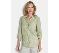 Hemdbluse GOLDNER "Viskosebluse mit filigranem Muster", Damen, Gr. 38, grün (salbei), Obermaterial: 78% Viskose CV. 22% Polyamid PA., figurumspielend, Blusen Hemdbluse, Ausbrenner zweifarbig (92194052