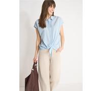 Kurzarmbluse CECIL, Damen, Gr. M (40), cloud blau, Web, 75% Baumwolle, 25% Modal, unifarben, klassisch normal, V-Ausschnitt, Bündchen, Blusen, mit Knoten am Saum (57889362-M) cloud blau