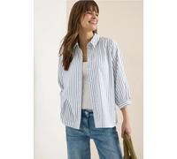 Cecil Hemdbluse Sporty Denim Blau XXL – Seersucker, 65% Polyester/35% Viskose, 3/4-Arm, V-Ausschnitt