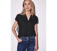 Hemdbluse STREET ONE, Damen, Gr. 34, schwarz, Stoff, 100% Viskose, unifarben, klassisch normal, Rundhals, Bündchen, Blusen, aus softer Viskose (35875435-34) schwarz