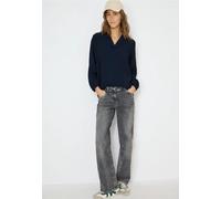 Cecil Langarmbluse Damen unifarben V-Ausschnitt 86% Viskose/14% Nylon Gr. L (42) blau