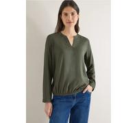 Cecil Langarmbluse – V-Ausschnitt, 100% Viskose, unifarben – Khaki XXL (46)
