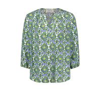 Cartoon Schlupfbluse Damen Kurz 3/4 Arm V-Ausschnitt 100% Viskose Grün/Blau Gr. 36