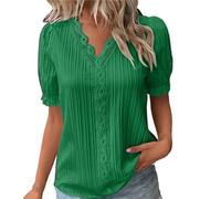Bluse Kurzarm Damen Spitzen Oberteil V Ausschnitt Shirts Elegant Puffärmeln Damenblusen Sommer Schickes Hemd Tunika Tops Blusenshirt Damen Elegant Basic Shirt