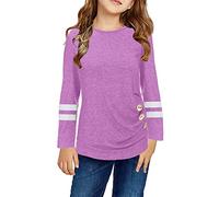 bluse mädchen 128, Langarmshirt Mädchen Gestreiftes Rundhals Longsleeve Oberteile Weich Casual Pullover Tops Basic Weich Sweatshirt Freizeit Sport T Shirt Kinder Kleidung, Lila, S