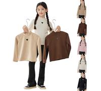 Bluse Mädchen Weiche Baumwolle Langarmshirt Rüschen Rundhal Langarm T Shirt Lässige Bequem Oberteil Preppy-Stil Outfit Casual Slim Passform Kleidung Weich (Beige, 6-7 Years)