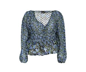 Bluse mit floralem Druck und gerafftem Bund L