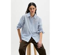 Langarmbluse MARC O'POLO "aus Baumwoll-Chambray", Damen, Gr. 44, blau (morning blau), Obermaterial: 100% Baumwolle, unifarben, oversize normal, Manschette, Blusen (95827616-44) morning blau