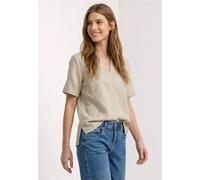 Street One Frauen Bluse mit Split Neck aus Leinenmix in Beige, Gr: 46