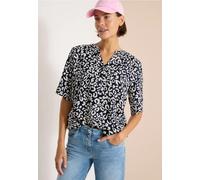 Cecil Kurzarmbluse Damen Split Neck Leomuster 100% Viskose XS (36) urban dunkelblau