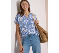 Kurzarmbluse CECIL, Damen, Gr. XXL (46), blau (vanilleweiß), Stoff, 100% Viskose, gemustert, klassisch normal, Rundhals, normaler Saum, Blusen, mit allover Print (19600336-XXL) vanilleweiß