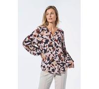 Kurzarmbluse GOLDNER "Bluse mit Tunika Ausschnitt", Damen, Gr. 44, schwarz (sand, stein, schwarz, gemustert), Obermaterial: 100% Viskose CV., figurumspielend, Manschette, Blusen, Knöpfe (32047934-44) 