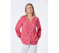 Kurzarmbluse GOLDNER "Bluse mit Tunika Ausschnitt", Damen, Gr. 46, rot (rot, pink, gemustert), Obermaterial: 100% Viskose CV., figurumspielend, Manschette, Blusen, Knöpfe (89327039-46) rot, pink, gemu
