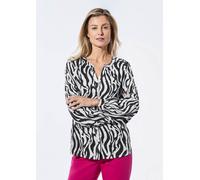 Kurzarmbluse GOLDNER "Bluse mit Tunika Ausschnitt", Damen, Gr. 44, schwarz (schwarz, weiß, gemustert), Obermaterial: 100% Viskose CV., figurumspielend, Manschette, Blusen, Knöpfe (85671238-44) schwarz