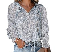 Bluse Mit V-Ausschnitt Damen Oversize Bluse Damen Karierte Bluse Damen Bluse Damen Elegant Hemden Mit V-Ausschnitt Damen Bluse Puffärmel Damen Bluse Tailliert Damen Schwarz Blaue Blume Weiß L