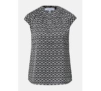 Satinbluse COMMA, Damen, Gr. 46, schwarz, beige, Satin, Obermaterial: 95% Polyester, 5% Elasthan, bedruckt, casual, regular fit taillenbedeckt, Rundhals, Kurzarm, Blusen, mit All-Over Print (90091511-