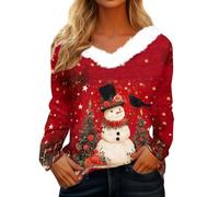 Bluse Weihnachten Damen Weihnachts Weihnachtshemd Langarm Sexy Oberteil Top Hemd Christmas Shirt Ugly Merry Xmas Schneemann Christmas Weihnachtspullover Damen Baumwolle XL