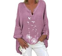 blusen Damen 38 Damenshirt 3/4 Arm Basic-T-Shirt Damen Blumen Print Shirt mit Rundhals Frauen Bedruckt 3/4 Ärmel O-Ausschnitt Casual Tee Tops Langarmshirt mit Buntem Streifenprint XL