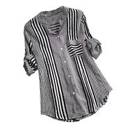 Blusen Damen Langarm Tunika Hemd Oberteile Tops Longbluse Oversized Elegant Hemdjacke Sommer Blau-Weiß Gestreifte Langarmshirt Business Leicht Große Größen Mit Knöpfen Streifenbluse Hemdbluse