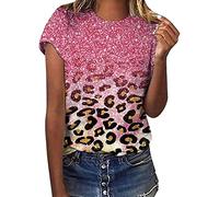 Blusen Damen Leopard Druck Damenhemd Glänzend Damenshirt Elegantes Blusentops Leopard Muster Tunika Hemd Sommer Kurzarm T-Shirts für Frauen