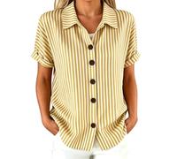 Blusen Damen Sommer Elegant, Lässiges, gestreiftes Kurzarmhemd mit Knopfleiste für EIN modernes Alltagsoberteil mit klassischem Stil einfacher Pflege