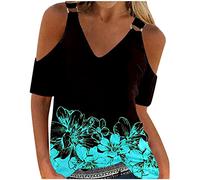 Blusen Damen V Ausschnitt Lässiges Tunika Schulterfrei Kurzarm T-Shirt Sommer Oberteile Damen Sexy Off Shoulder Bluse Kalte Schulter Hemdbluse Casual Shirt Tops Party Club Streetwear