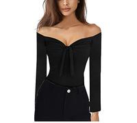 Blusen für Frauen, Frauen Casual Sexy Solid Color Slash Neck Bow Long Sleeve Off Shoulder Top Blusen und Tops (Schwarz S)