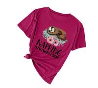 Blusen für Frauen, Frauen Casual Tier Faultier Print Lose Bluse Kurzarm Top Blusen und Tops (rot 3XL)