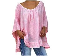 Blusen für Frauen, Frauen Plus Size Lose Dreiviertel Ärmel Polka Dot O-Neck Pullover Tops Shirt Blusen und Tops (Pink S)