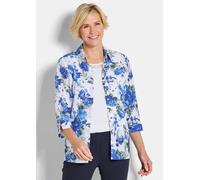 Klassische Bluse GOLDNER "Hemdbluse mit Spitzenshirt", Damen, Gr. 44, blau (blau, weiß, geblümt), Obermaterial: 100% Polyester PES., gerade, Blusen Bluse, Spitzeneinsatz (52848838-44) blau, weiß, gebl