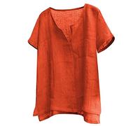 Blusen-T-Shirts Herren-Baumwoll-Leinen-Hemd Kurzarm-Hippie-lässiger Komfort-Strand-T-Shirts (4XL,Kurzarm-Orange)