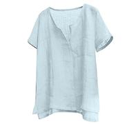Blusen-T-Shirts Herren-Baumwoll-Leinen-Hemd Kurzarm-Hippie-lässiger Komfort-Strand-T-Shirts (5XL,Kurzarm-Hellblau)