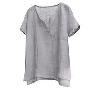 Blusen-T-Shirts Herren-Baumwoll-Leinen-Hemd Kurzarm-Hippie-lässiger Komfort-Strand-T-Shirts (M,Kurzarm-Grau)