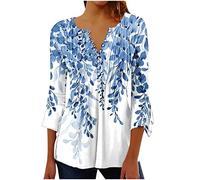 Blusen & Tuniken für Damen 3/4 Ärmel T-Shirt Shirt Blumendruck Tops Tshirt Kurzarm Tunic Bluse Sommer Locker Oberteile V-Ausschnitt Blouse Pullover Blusenshirt Blusentops Sommerbluse Sportshirt
