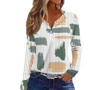 Blusen & Tuniken Für Damen Blumen Bedruckt Langarm Blusenshirt V-Ausschnitt Henley Shirt Knopf Tunika Bluse Frauen Basic Langarmshirts Elegante Oberteile Ausgefallene Regular Fit Langarmshirt