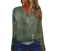 Blusen & Tuniken Für Damen Blumen Bedruckt Langarm Blusenshirt V-Ausschnitt Henley Shirt Leichte Tunika Bluse Regular Fit Frauen Longshirt Elegante Oberteile Ausgefallene Knopf Poloshirt