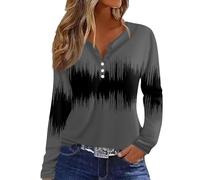 Blusen & Tuniken Für Damen Blumen Bedruckt Langarm Henley Shirt V-Ausschnitt Blusenshirt Knopf Business Leichte Regular Fit Freizeitshirt Elegante Oberteile Ausgefallene Bluse Frauen Poloshirt