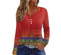 Blusen & Tuniken Für Damen Blumen Bedruckt V-Ausschnitt Blusenshirt Langarm Henley Shirt Knopf Langarmshirt Regular Fit Basic Freizeitshirt Elegante Oberteile Ausgefallene Bluse Leichte Hemdbluse