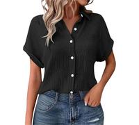 Blusen & Tuniken Für Damen, Blusenkleid Damen, Musselin Bluse Shirts Bluse Elegant Tunics Tshirt Sommer Tshirt Kurzarm Leinen Knopf Tunika Oversized T-Shirt