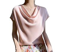 Blusen & Tuniken Für Damen,Damen-Bluse Aus Satin Sommer Elegant Solide Rollkragenpullover Hemden Oberteile Modische Kurzarm-Tunika-Oberteile Lässige Lockere Arbeitsblusen Seiden-T-Shirts Für Dame