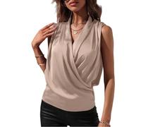 Blusen & Tuniken Für Damen,Elegantes, Lässiges, Ärmelloses Neckholder-Top Für Damen Aus Seidensatin, Trendige Sommerbluse Mit Wickeloptik, Sexy V-Ausschnitt, Geraffte Weste Für Büro, Party Und