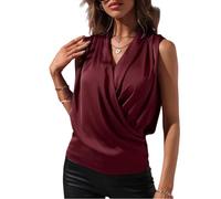 Blusen & Tuniken Für Damen,Elegantes, Lässiges, Ärmelloses Neckholder-Top Für Damen Aus Seidensatin, Trendige Sommerbluse Mit Wickeloptik, Sexy V-Ausschnitt, Geraffte Weste Für Büro, Party Und