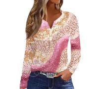 Blusen & Tuniken Für Damen Langarm Blumen Bedruckt Blusenshirt V-Ausschnitt Henley Shirt Basic Langarmshirt Regular Fit Leichte Hemdbluse Elegante Oberteile Ausgefallene Bluse Knopf Tunika