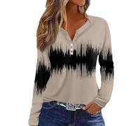 Blusen & Tuniken Für Damen Langarm Blumen Bedruckt Blusenshirt V-Ausschnitt Henley Shirt Basic Poloshirt Regular Fit Knopf Tunika Bluse Herbst Oberteile Ausgefallene Frauen Longshirt