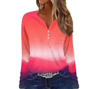 Blusen & Tuniken Für Damen Langarm Blumen Bedruckt Blusenshirt V-Ausschnitt Henley Shirt Regular Fit Tunika Bluse Leichte Knopf Langarmshirt Elegante Oberteile Ausgefallene Basic Freizeitshirt