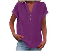 Blusen Tuniken für Damen Leinen Bluse Basic V-Ausschnitt Kurzarm T-Shirt Lässiges Musselin Oberteile Button Down Bequemes Sexy Modisch Licht Hemdbluse Tunika Top Leinenbluse Leinenhemd