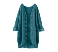 Blusen Tuniken für Damen Leinen Langarmshirt Musselin Bluse Casual Oberteile Große Größen Tops Elegante Blusenshirt Lang Tunika Shirt V Ausschnitt Freizeithemd Mode Longbluse Oversized Shirtjacke
