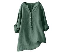 Blusen Tuniken für Damen Leinen Langarmshirt Musselin Bluse Casual Oberteile Große Größen Tops Elegante Blusenshirt Lang Tunika Shirt V Ausschnitt Freizeithemd Mode Longbluse Oversized Longbluse