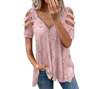 Blusen & Tuniken für Damen Mode tiefer V-Ausschnitt Kurzarm Tops Solide Lässiges Lose Basic Sommer T Shirt Tshirt Damen Oversize Leinenbluse Damen Tops Teenager Mädchen Tunika Damen Sommer
